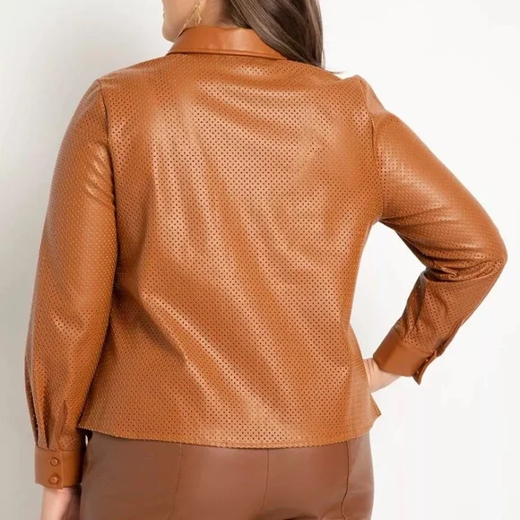 Worn one time. Faux leather button down top. - Picture 2 of 3